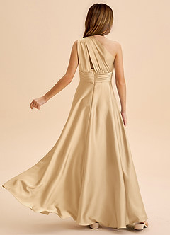 Azazie Charlize Junior Robe Trapèze en Satin extensible Plissée Or image2