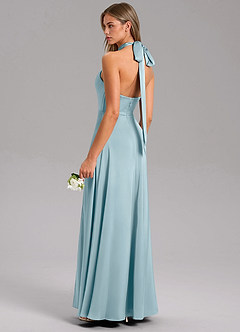 Azazie Tracie Bridesmaid Dresses Moody Blue A-Line Side Slit Stretch Satin Dress image4