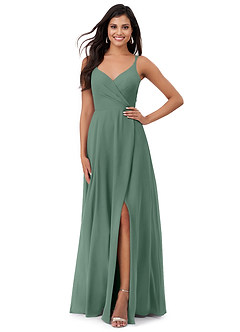 Azazie Lennon Bridesmaid Dresses Eucalyptus A-Line Lace Chiffon Dress image1