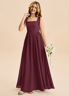 Azazie Delia Junior Abito A-Line in Chiffon Fiocco Cabernet image4