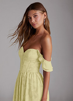 Azazie Denisse Bridesmaid Dresses Lemon Sorbet A-Line Ruched Floral Burnout Dress image5
