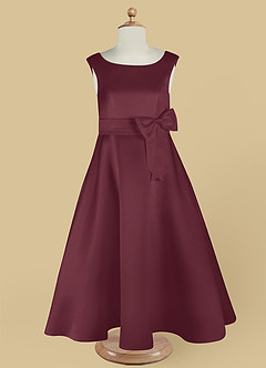 Azazie Lindy vestidos de niña de las flores Vestido de Cabernet de Satin Mate de Acampanado con Plisado image13