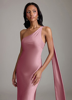 Azazie Juniper Bridesmaid Dresses Vintage Mauve Mermaid One Shoulder Stretch Satin Dress image3