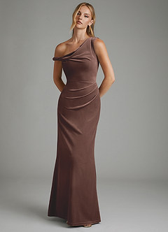 Azazie Emerson Bridesmaid Dresses Ganache A-Line Off the Shoulder Velvet Dress image5