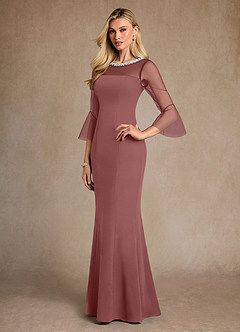 Azazie Bellevie Suknie dla Matki Panny Młodej Osłona Zroszony Rozciągliwy Krep Długość podłogi Sukienka image2