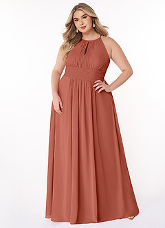 Azazie Bonnie Bridesmaid Dresses Clay A-Line Keyhole Ruched Chiffon Dress image6