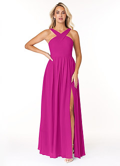 Azazie Elvira Jurken voor bruidsmeisjes Jurk van Chiffon met A-Lijn Geplooid Fuchsia image1