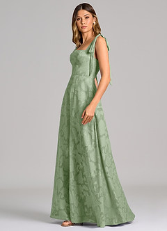 Azazie Debra 신부 들러리 드레스 A라인 포켓이 있는 플로럴 번아웃 바닥 길이 드레스 image3