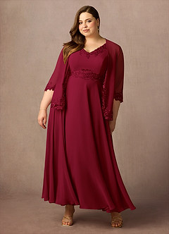 Azazie Devana Abiti per la Madre della Sposa Abito A-Line in Chiffon Lustrini Borgogna image12
