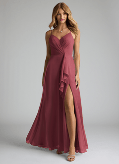 Azazie Akita Bridesmaid Dresses Merlot A-Line Chiffon Dress image3
