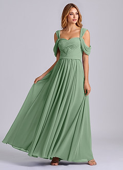 Azazie Koa 신부 들러리 드레스 A라인 오프 더 숄더 쉬폰 바닥 길이 드레스 image5