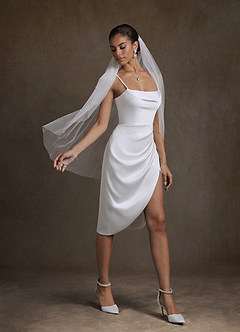 Azazie Katiya Wedding Dresses Diamond White Sheath Cowl Neckline Pleated Stretch Satin Dress image10