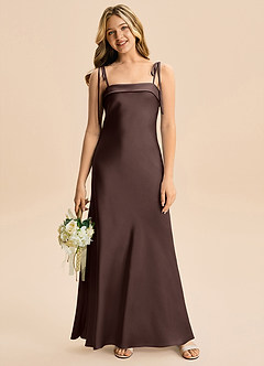 Azazie Willa Junior Ganache A-Line Bow Stretch Satin Dress image4