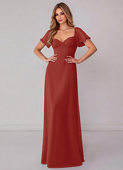 Azazie Fatima Robes de demoiselle d'honneur Robe Trapèze en Mousseline de soie avec poches Terracotta image2
