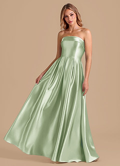 Azazie Lucienne Bridesmaid Dresses Dusty Sage A-Line Pleated Metallic Satin Dress image1
