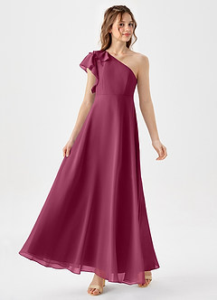 Azazie Arabella Junior Mulberry A-Line Ruched Chiffon Dress image4