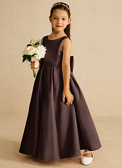 Azazie Pipsy Robe Demoiselle D'honneur Fillette Robe Trapèze en Mat Satiné Arc Ganache image2