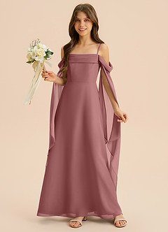 Azazie Moana Junior Linia A Pofałdowany Szyfon Długość podłogi Młodsza druhna Sukienka image4