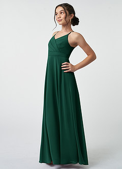Azazie Avelina Junior Emerald A-Line Pleated Chiffon Dress image4