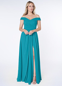 Azazie Audrianna Brautjungfernkleider Wandelbar A-Linie Schulterfrei gerafft Chiffon Kleider Jade image1
