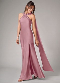 Azazie Kinsley Bridesmaid Dresses Vintage Mauve Mermaid Side Slit Stretch Satin Dress image4