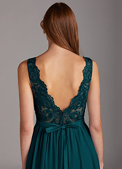 Azazie Elly Bridesmaid Dresses Pine A-Line Lace Scoop Neck Chiffon Dress image4