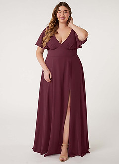 Azazie Kimber Bridesmaid Dresses Cabernet A-Line Flounce Sleeve Chiffon Dress image8