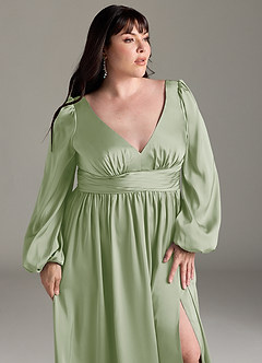Azazie Norah Robes de demoiselle d'honneur Robe Trapèze en Satin extensible Vert Sauge image12