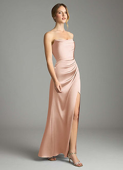 Azazie Leonis Bridesmaid Dresses Rose Gold Mermaid Pleated Stretch Satin Convertible Dress image6