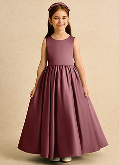 Azazie Nellia vestidos de niña de las flores Vestido de Rosa Del Desierto de Satin Mate de Corte En A con Lazo image2