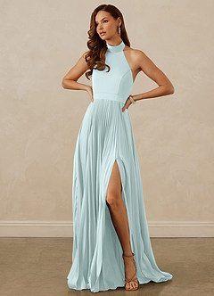Christian Siriano Bridal for Azazie 1007 Bridesmaid Dresses Sea Glass A-Line Pleated Stretch Satin Dress image4
