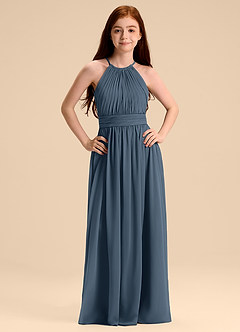 Azazie Malone Junior Robe Trapèze en Mousseline de soie Plissée Neptune image7