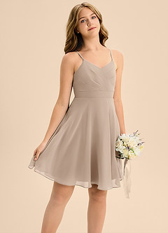 Azazie Avelina Junior Taupe A-Line Pleated Chiffon Dress image5