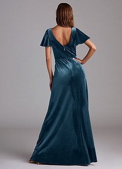 Azazie Soren Bridesmaid Dresses Blue Topaz A-Line Velvet Dress image6