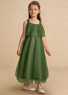 Azazie Bunie Flower Girl Dresses Olive A-Line Spaghetti Strap Tulle Dress image7