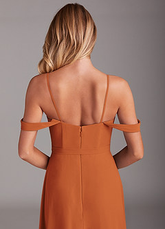 Azazie Aaron Bridesmaid Dresses Cinnamon A-Line Off the Shoulder Chiffon Convertible Dress image9