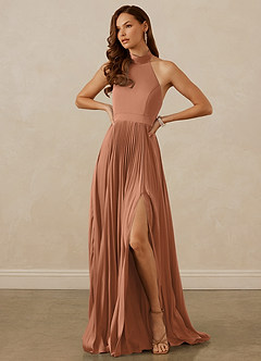 Christian Siriano Bridal for Azazie 1007 Bridesmaid Dresses Bronzer A-Line Pleated Stretch Satin Dress image4