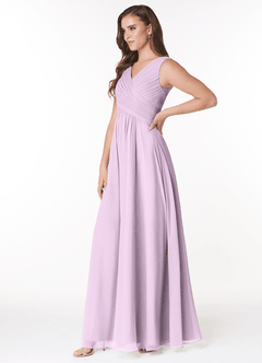 Azazie Flora Robes de demoiselle d'honneur Robe Trapèze en Mousseline de soie Plissée Frostiges Flieder image3