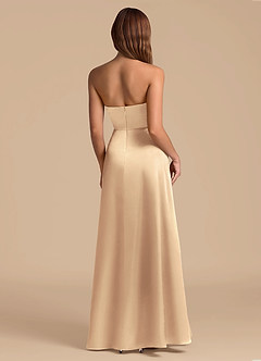 Azazie Wren 신부 들러리 드레스 A라인 스트랩리스 메탈릭 새틴 바닥 길이 드레스 image2