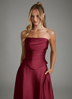 Azazie Amina Bridesmaid Dresses Burgundy A-Line Corset Stretch Satin Dress image4