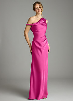 Azazie Emerson Bridesmaid Dresses Fuchsia Mermaid Off the Shoulder Stretch Satin Dress image5