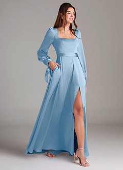 Azazie Leonia Suknie dla druhen Linia A Długi rękaw Satyna elastyczna Do ziemi Sukienka image4