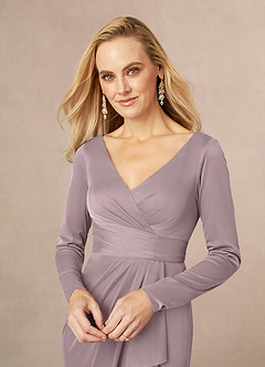 Azazie Risa Mother of the Bride Dresses Dusk Mermaid V-Neck Pleated Mesh Dress image4