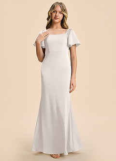 Azazie Chace Junior White Alabaster Sheath Stretch Satin Dress image6