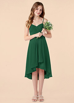 Azazie Mariam Junior Dark Green A-Line Pleated Chiffon Dress image5