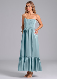 Azazie Leilana Brautjungfernkleider A-Linie Korsett Stretch-Satin Kleid Stimmungsvolles Blau image5