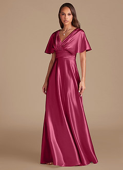 Azazie Pamela Bridesmaid Dresses Burgundy A-Line Pleated Metallic Satin Dress image6