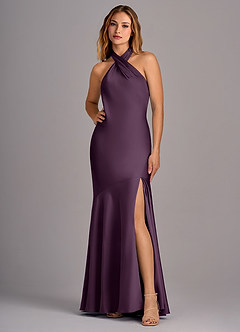 Azazie Lorena Bridesmaid Dresses Plum Mermaid Pleated Stretch Satin Dress image1