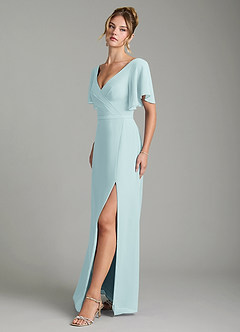 Azazie Ambrosia Bridesmaid Dresses Sea Glass A-Line Pleated Chiffon Dress image4
