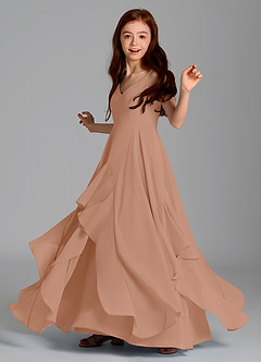 Azazie Karan Junior Champagne Rose A-Line Chiffon Dress image5